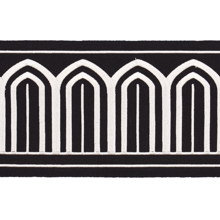 Schumacher Arches Embroidered Tape Wide White On Black Trim Sample 70777