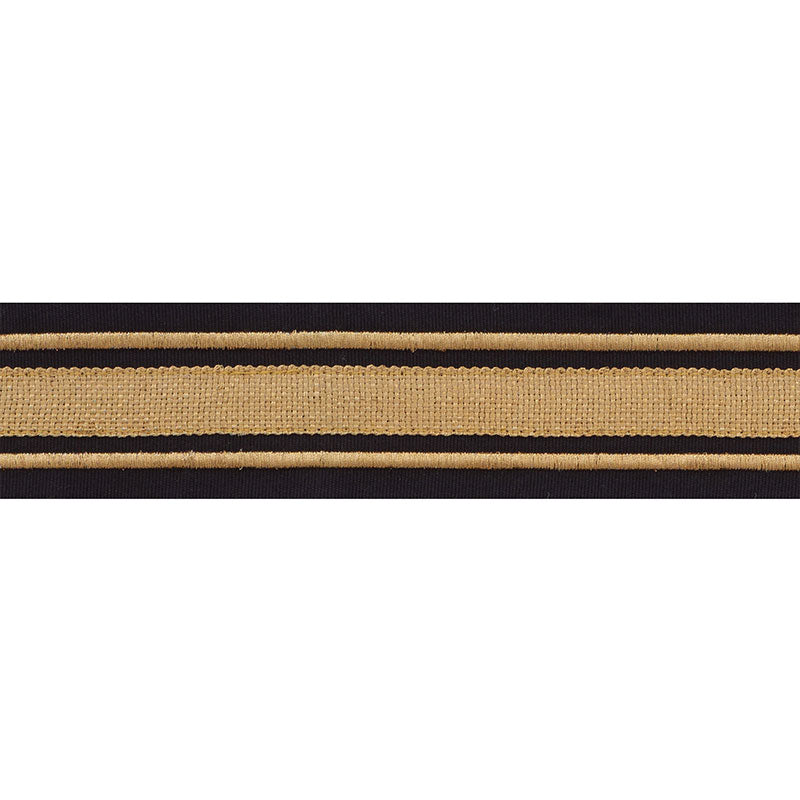 Schumacher Military Stripe  Tape Gold On Black Trim Sample 70784