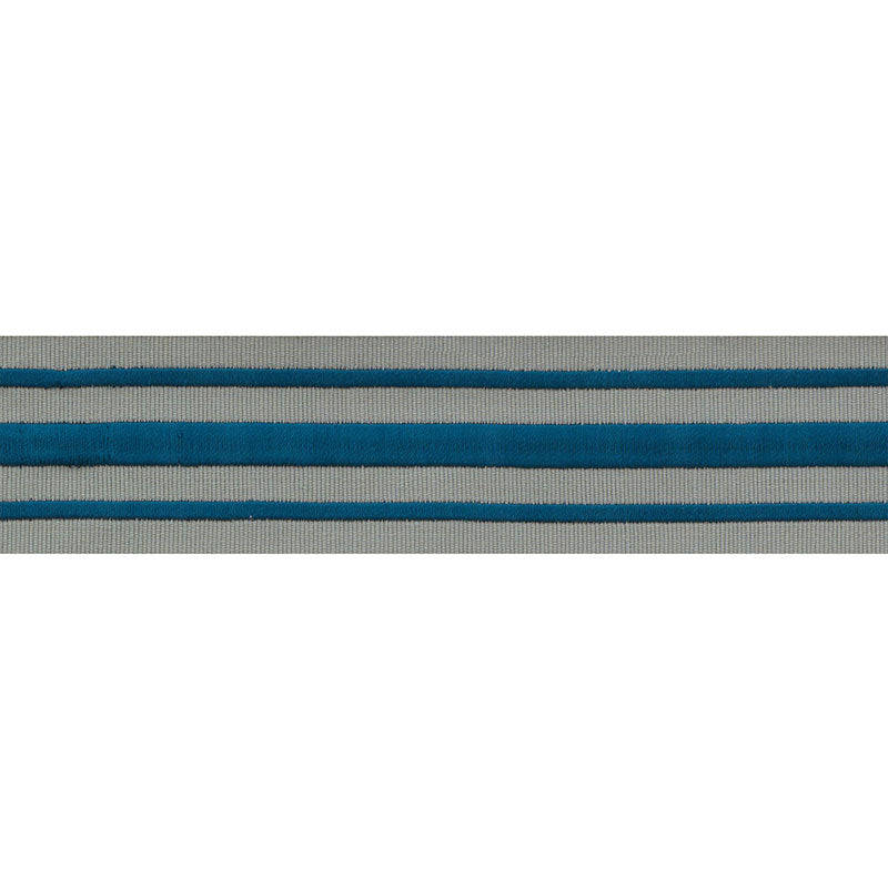 Schumacher Military Stripe  Tape Peacock On Celadon Trim 70785