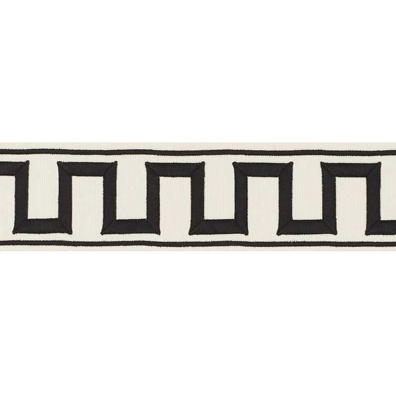 Schumacher Greek Key Embroidered Tape Black On Ivory Trim 70790