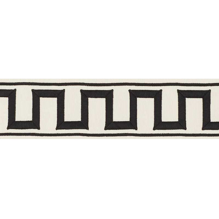 Schumacher Greek Key Embroidered Tape Black On Ivory Trim Sample 70790