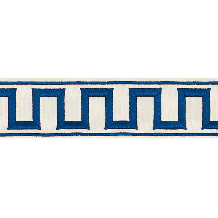 Schumacher Greek Key Embroidered Tape Blue Trim Sample 70791