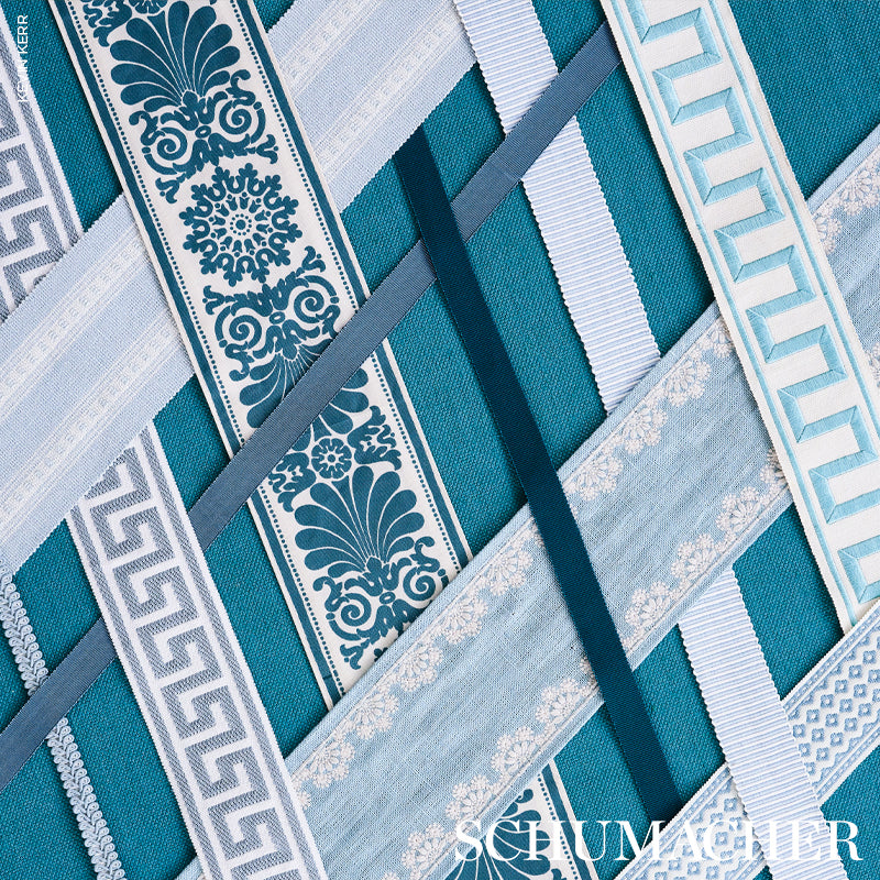 Schumacher Greek Key Embroidered Tape Aqua Trim 70793