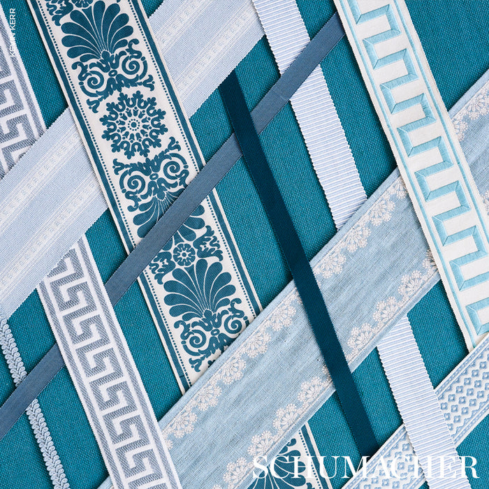 Schumacher Greek Key Embroidered Tape Aqua Trim Sample 70793