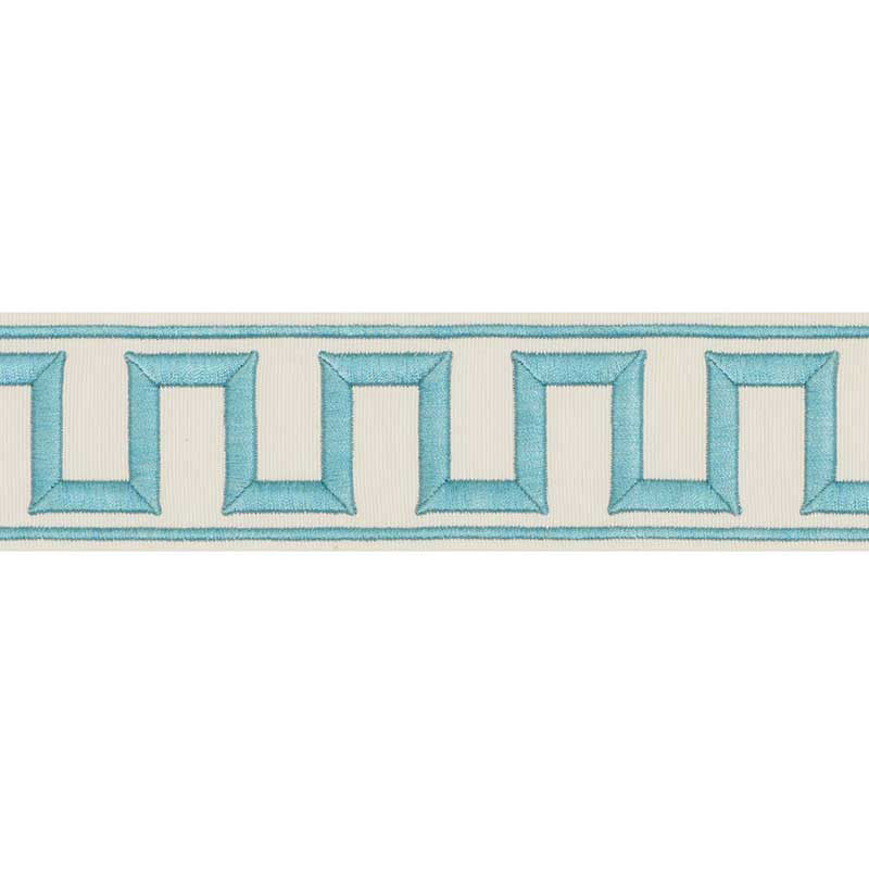 Schumacher Greek Key Embroidered Tape Aqua Trim 70793