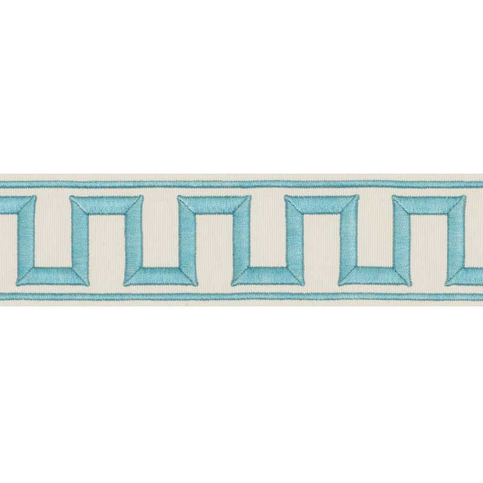 Schumacher Greek Key Embroidered Tape Aqua Trim Sample 70793