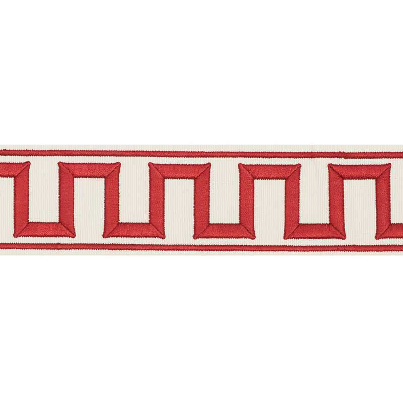 Schumacher Greek Key Embroidered Tape Red Trim 70794