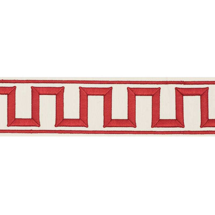 Schumacher Greek Key Embroidered Tape Red Trim 70794