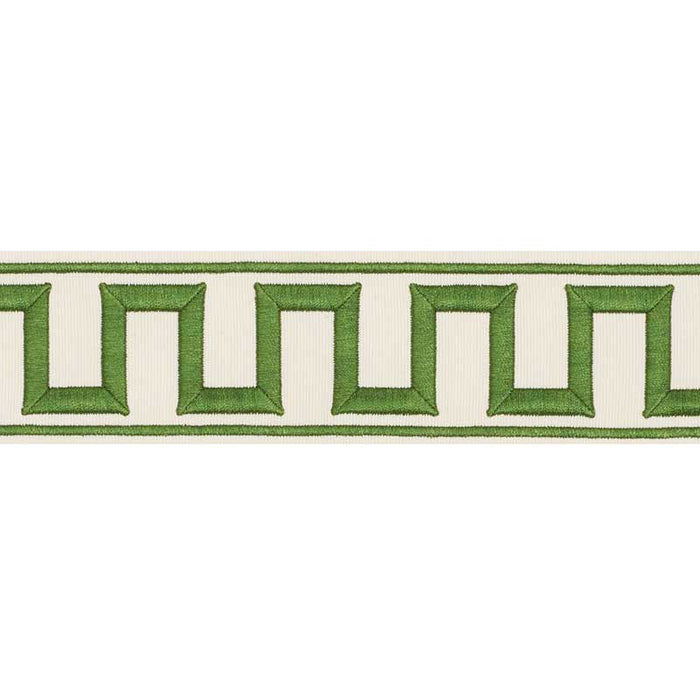 Schumacher Greek Key Embroidered Tape Green Trim Sample 70795