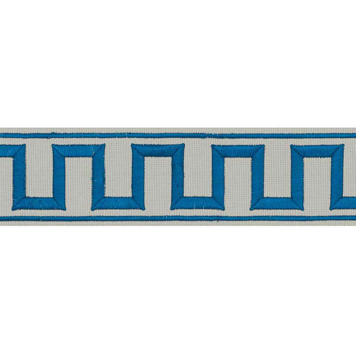 Schumacher Greek Key Embroidered Tape Peacock & Mineral Trim Sample 70799