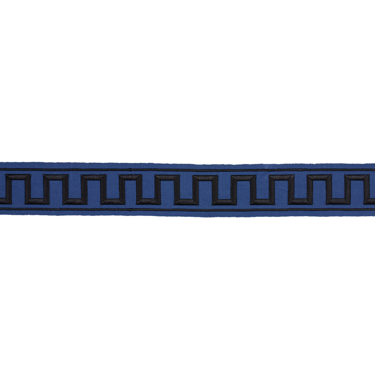 Schumacher Greek Key Embroidered Tape Black On Navy Trim 70803