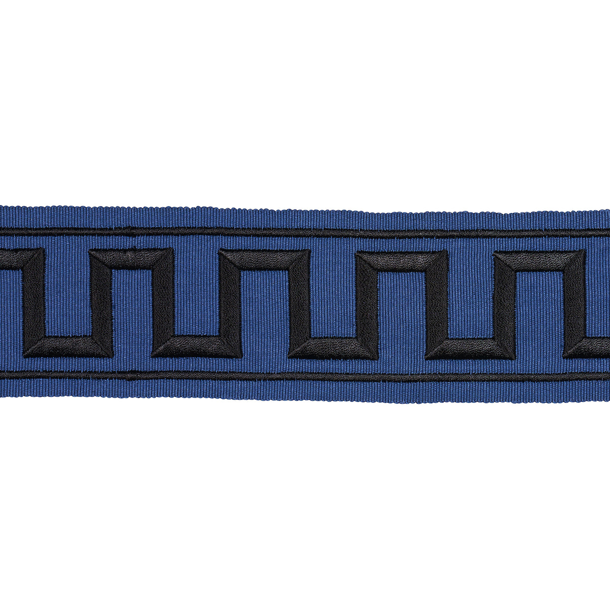 Schumacher Greek Key Embroidered Tape Black On Navy Trim 70803