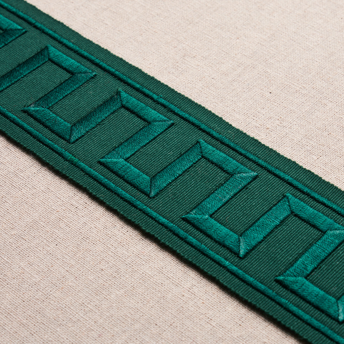 Schumacher Greek Key Embroidered Tape Emerald Trim 70804