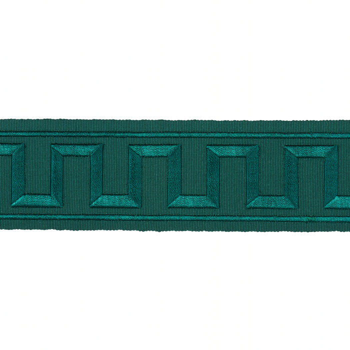 Schumacher Greek Key Embroidered Tape Emerald Trim Sample 70804