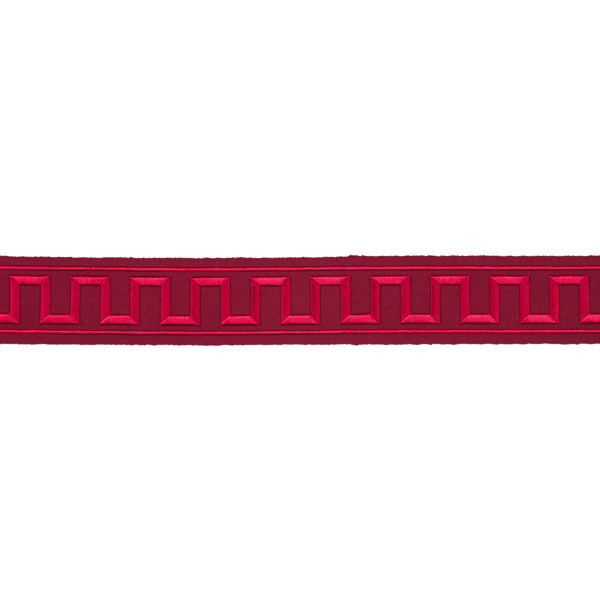 Schumacher Greek Key Embroidered Tape Burgundy Trim Sample 70805