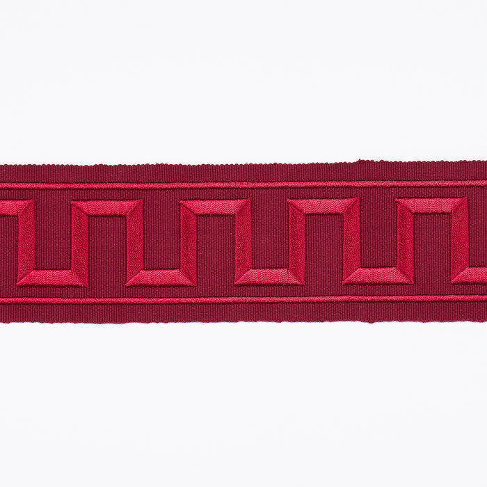 Schumacher Greek Key Embroidered Tape Burgundy Trim Sample 70805