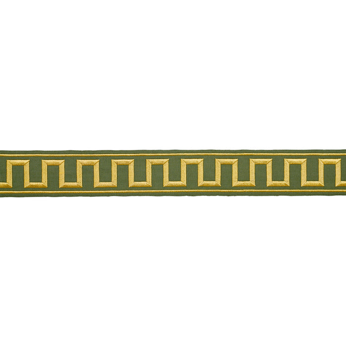 Schumacher Greek Key Embroidered Tape Olive Trim 70809