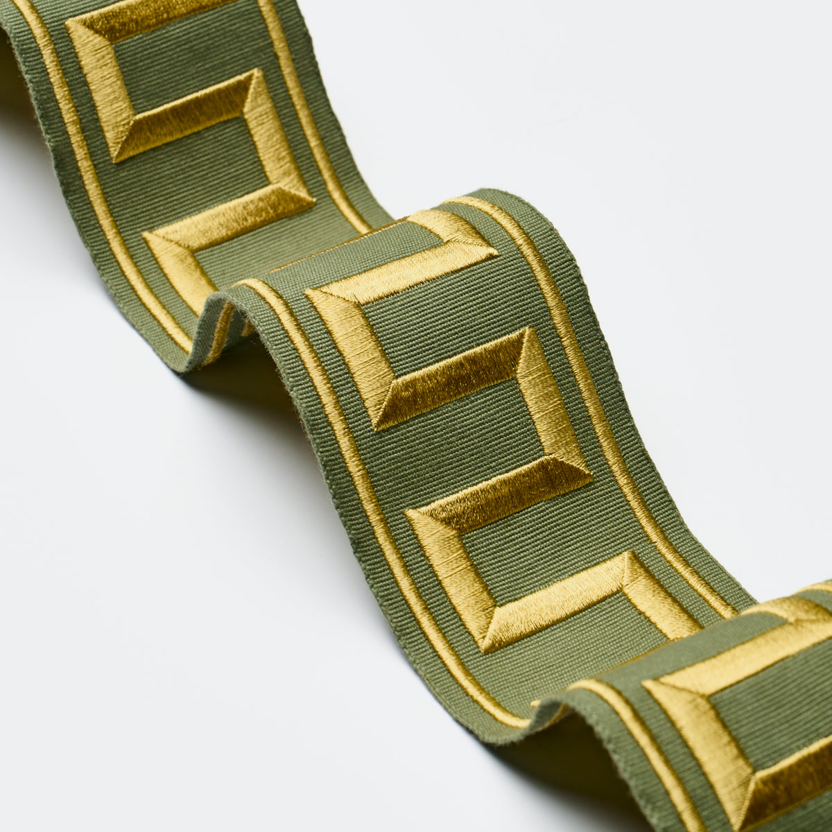 Schumacher Greek Key Embroidered Tape Olive Trim 70809