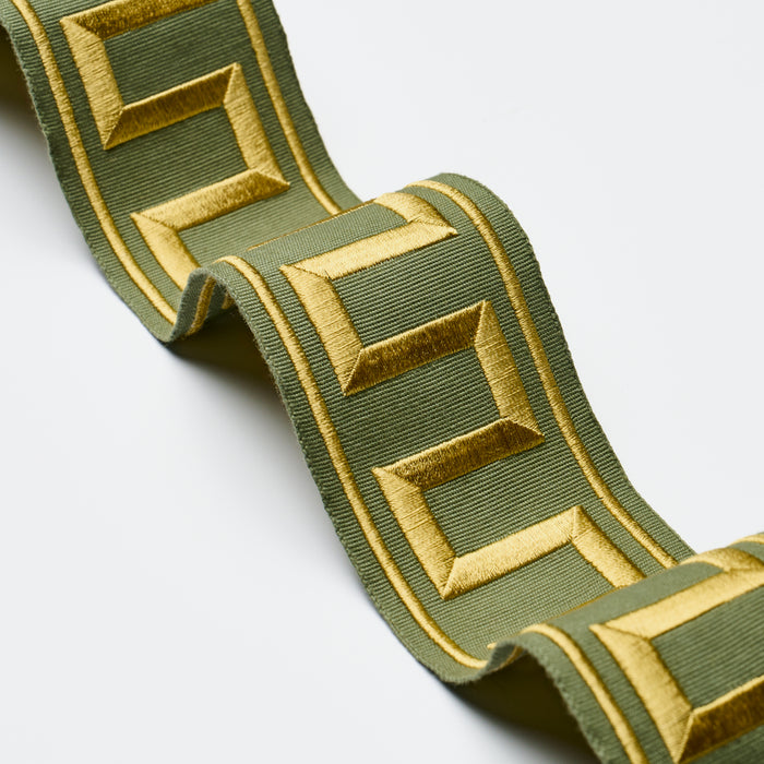 Schumacher Greek Key Embroidered Tape Olive Trim 70809