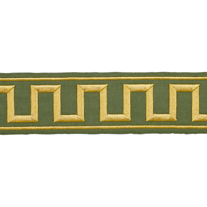 Schumacher Greek Key Embroidered Tape Olive Trim 70809