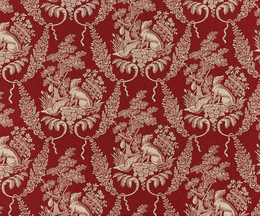 Braquenie Halte De Chasse Fond Rouge Fabric Sample B1744001