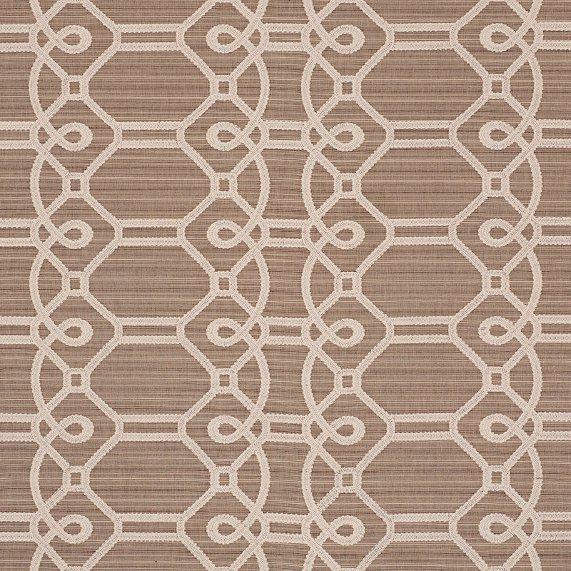 Schumacher Ziz Embroidery Mocha Fabric Sample 71932