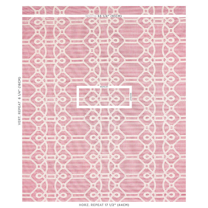 Schumacher Ziz Embroidery Pink Fabric Sample 71935