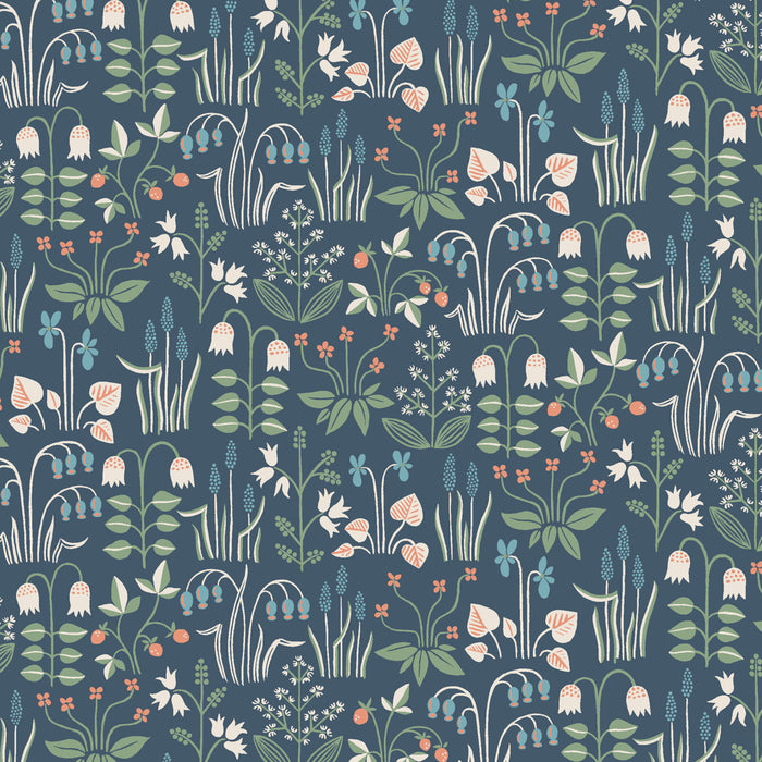 Schumacher Strawberry Field Navy Wallpaper Sample 7215