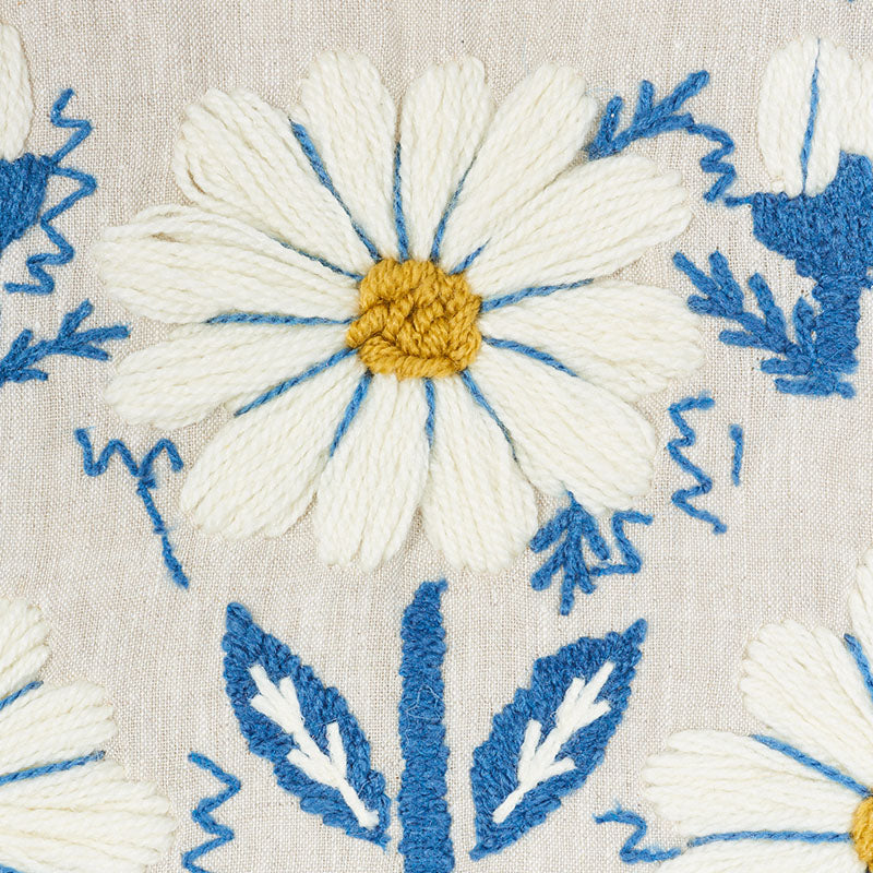 Schumacher Marguerite Embroidery Blue & Ochre Fabric 72332