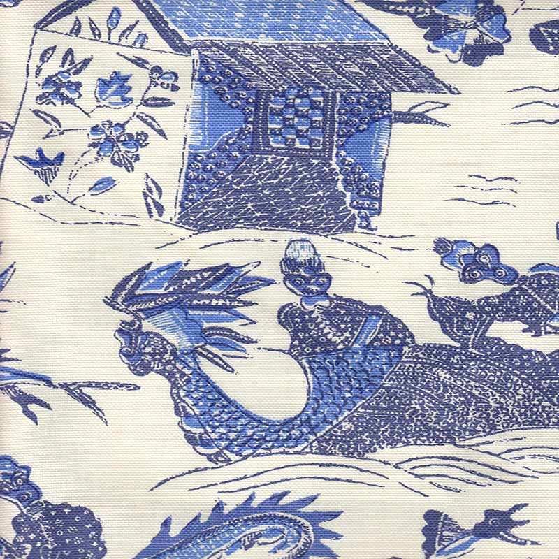 China Seas Tableau Ii Indigo New Navy Bali Blue Fabric Sample 7250-04