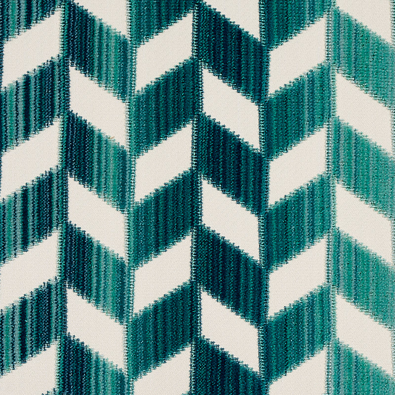 Schumacher Chevron Strie Velvet Peacock Fabric Sample 72813