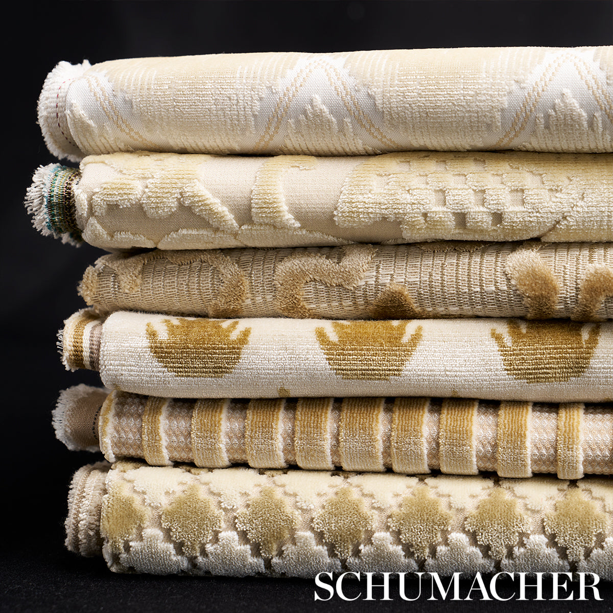 Schumacher Chevron Velvet Champagne Fabric Sample 72844