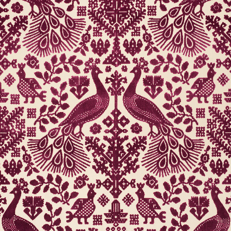 Schumacher Pavone Velvet Garnet Fabric 72972