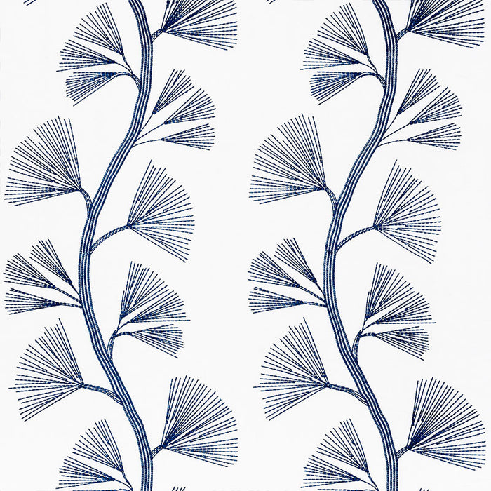 Schumacher Ginkgo Embroidery Marine Fabric 73081