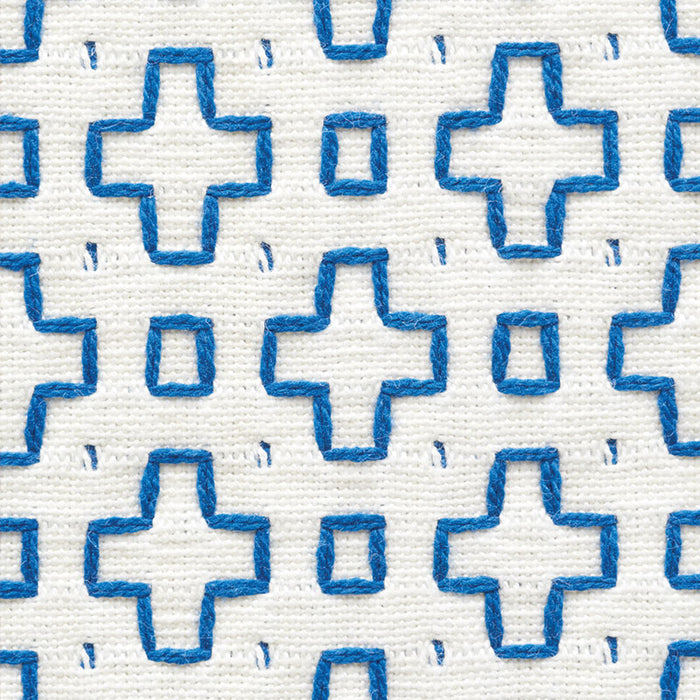 Schumacher Scout Embroidery Blue Fabric Sample 73560