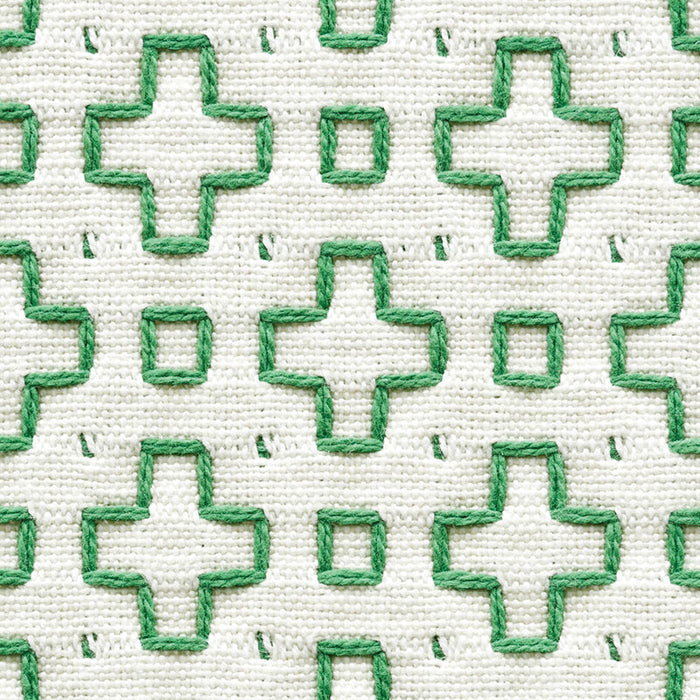 Schumacher Scout Embroidery Green Fabric Sample 73561