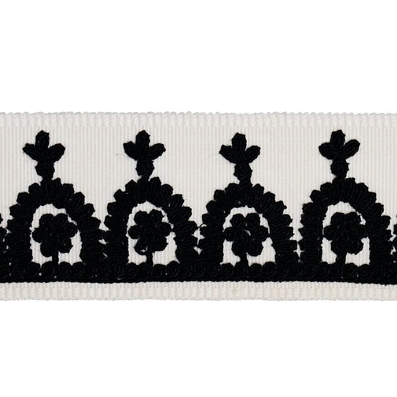 Schumacher Noelia Embroidered Tape Black On Ivory Trim 74155