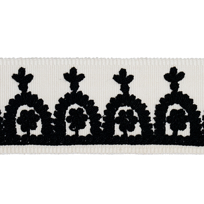 Schumacher Noelia Embroidered Tape Black On Ivory Trim Sample 74155