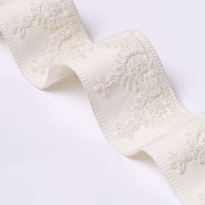 Schumacher Noelia Embroidered Tape White Trim Sample 74158