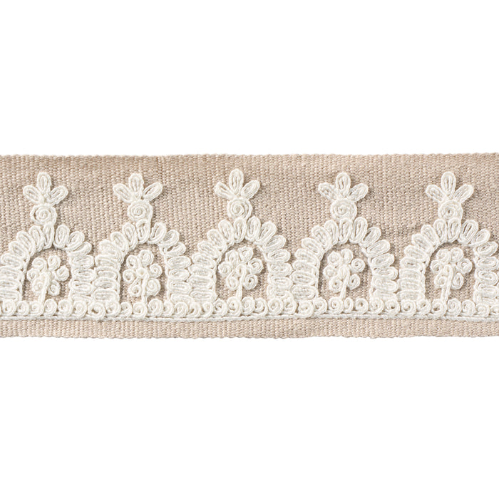 Schumacher Noelia Embroidered Tape Natural Trim Sample 74159