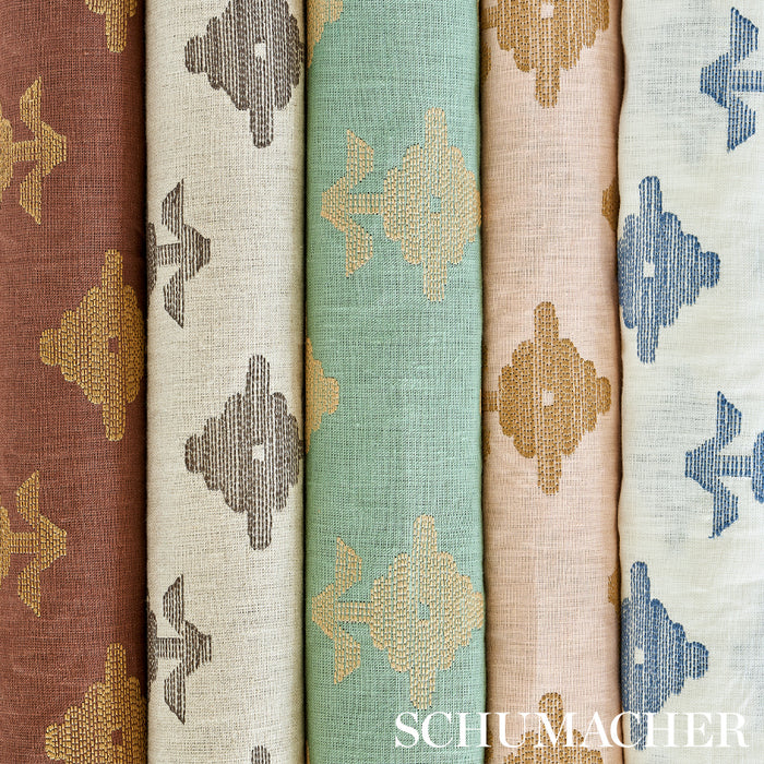 Schumacher Rubia Embroidery Blush Fabric Sample 74161