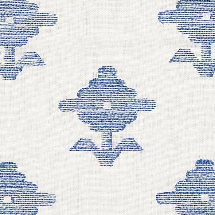 Schumacher Rubia Embroidery Blue Fabric Sample 74163