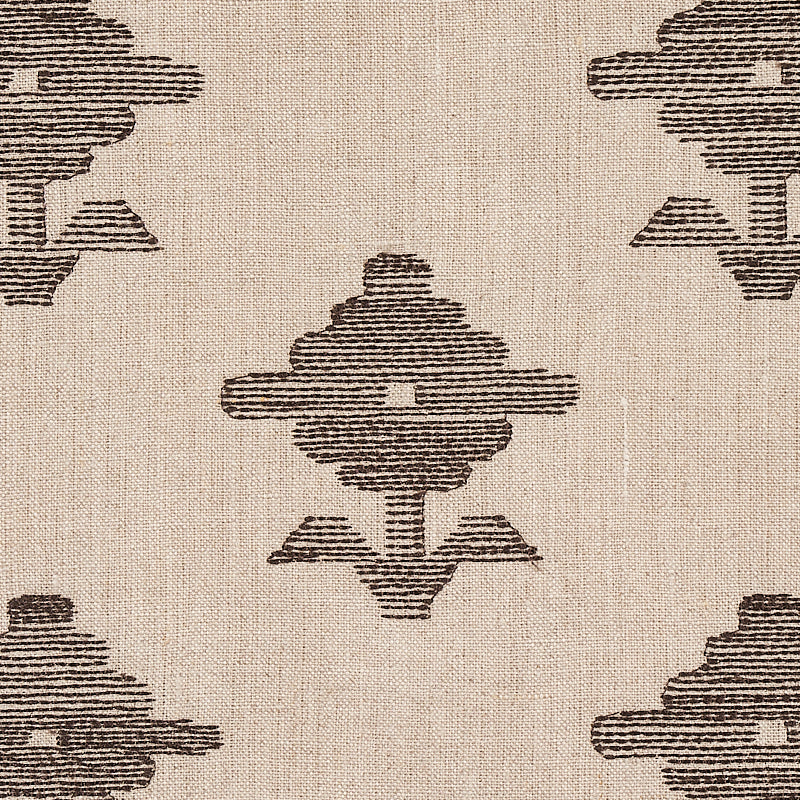 Schumacher Rubia Embroidery Brown Fabric Sample 74165