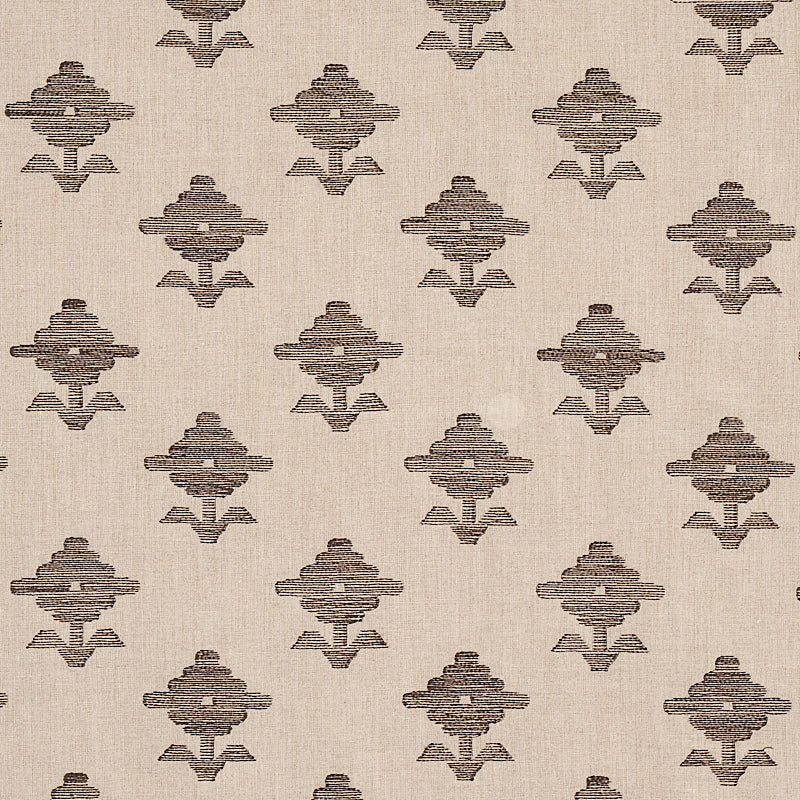 Schumacher Rubia Embroidery Brown Fabric Sample 74165