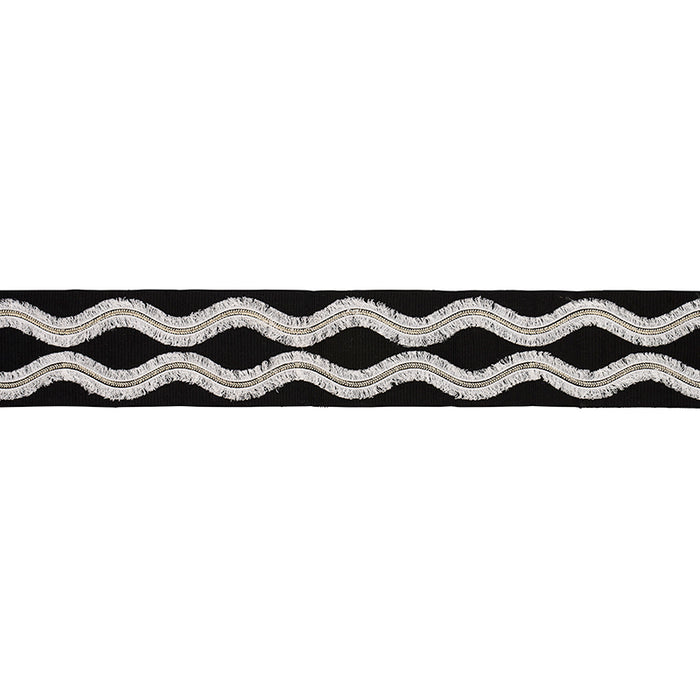 Schumacher Ogee Embroidered Tape Black Trim Sample 74334