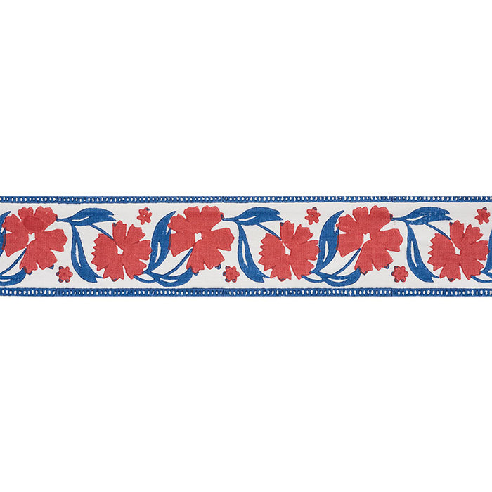 Schumacher Adra Hand Blocked Tape Red & Blue Trim Sample 74402