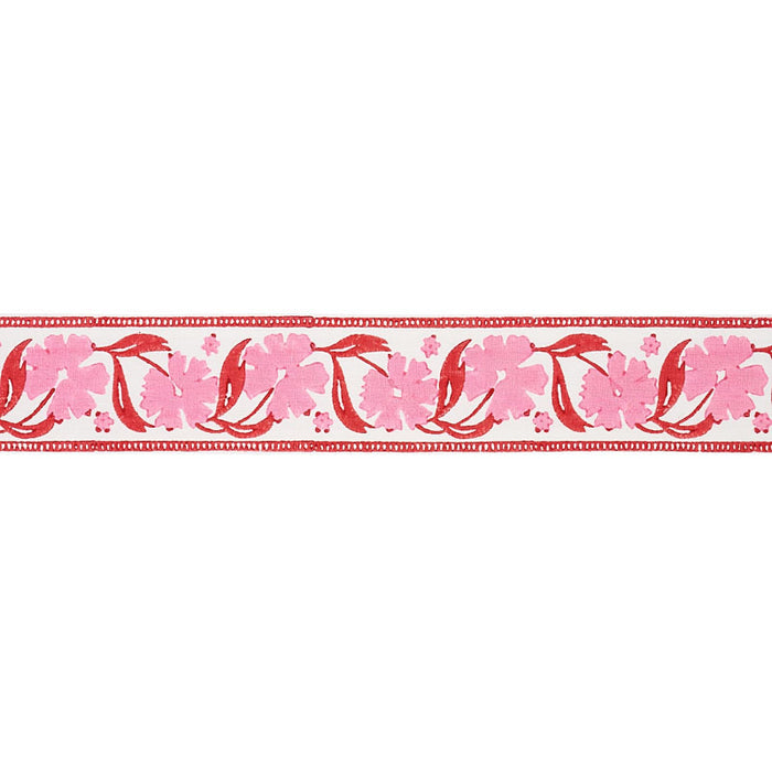 Schumacher Adra Hand Blocked Tape Pink & Red Trim 74403