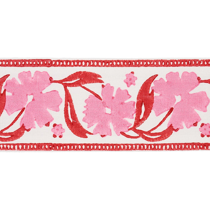 Schumacher Adra Hand Blocked Tape Pink & Red Trim Sample 74403