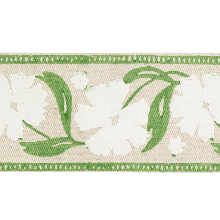 Schumacher Adra Hand Blocked Tape Ivory & Leaf Trim 74405