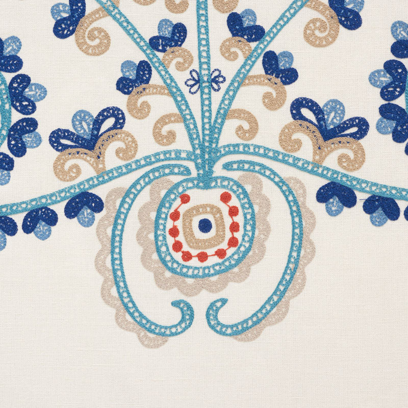 Schumacher Estrella Embroidery Indigo Spice Fabric 74450